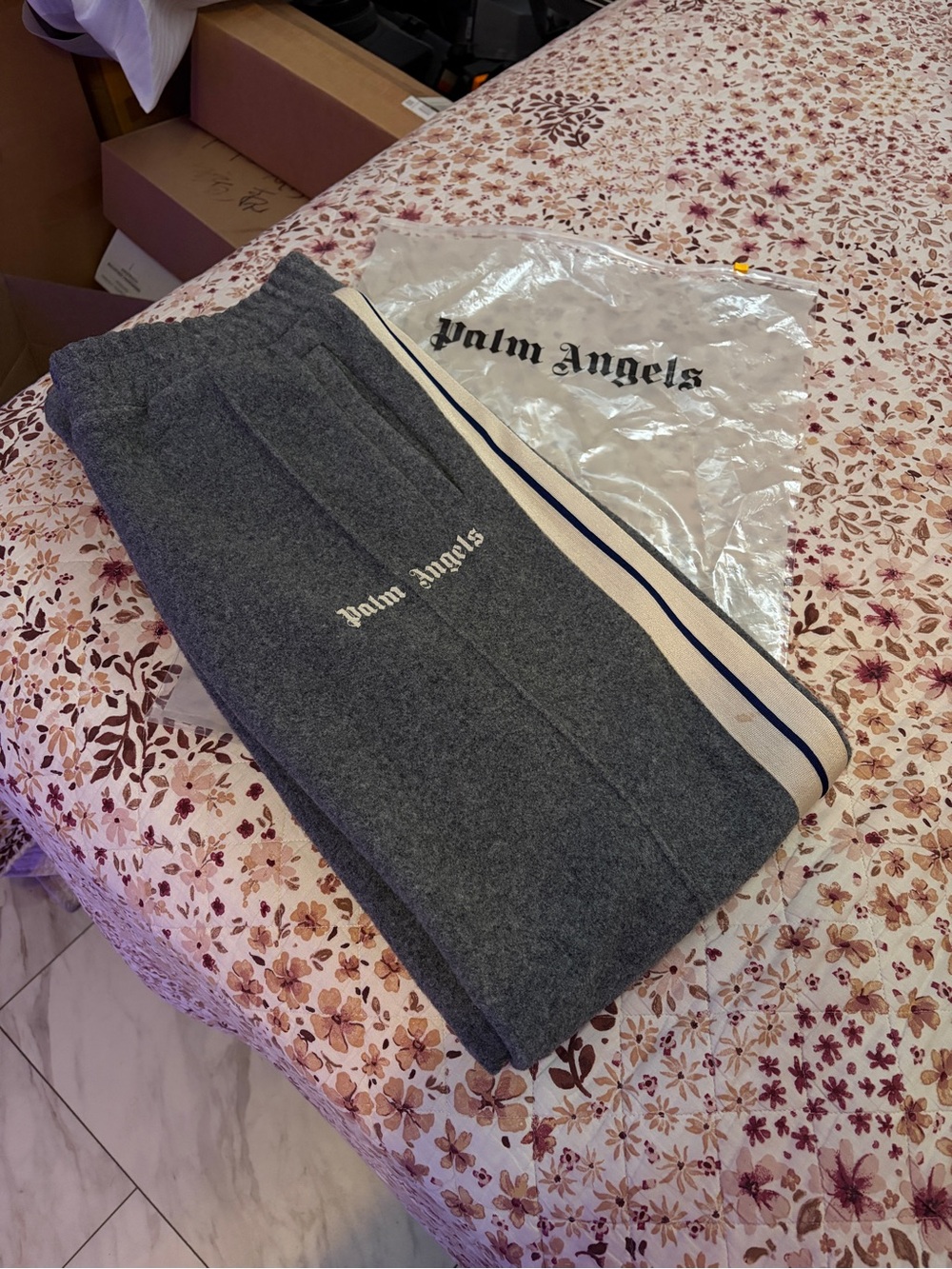 PALM ANGELS Logo Wool Track Pants Grey Size XL